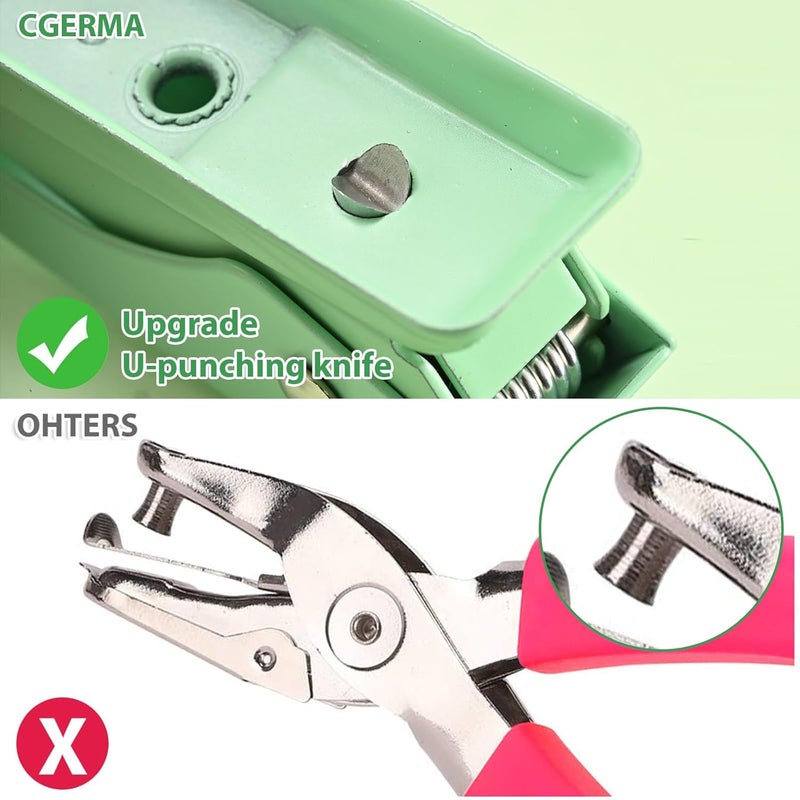 Cgerma Single Hole Puncher, 1/4" Hole, 50% Labor Savings, Heavy Duty Metal Punch, 15 Sheet Capacity, for ID Cards, Chipboard, Art Project, Crafts Easy Punching, Green - Image 4